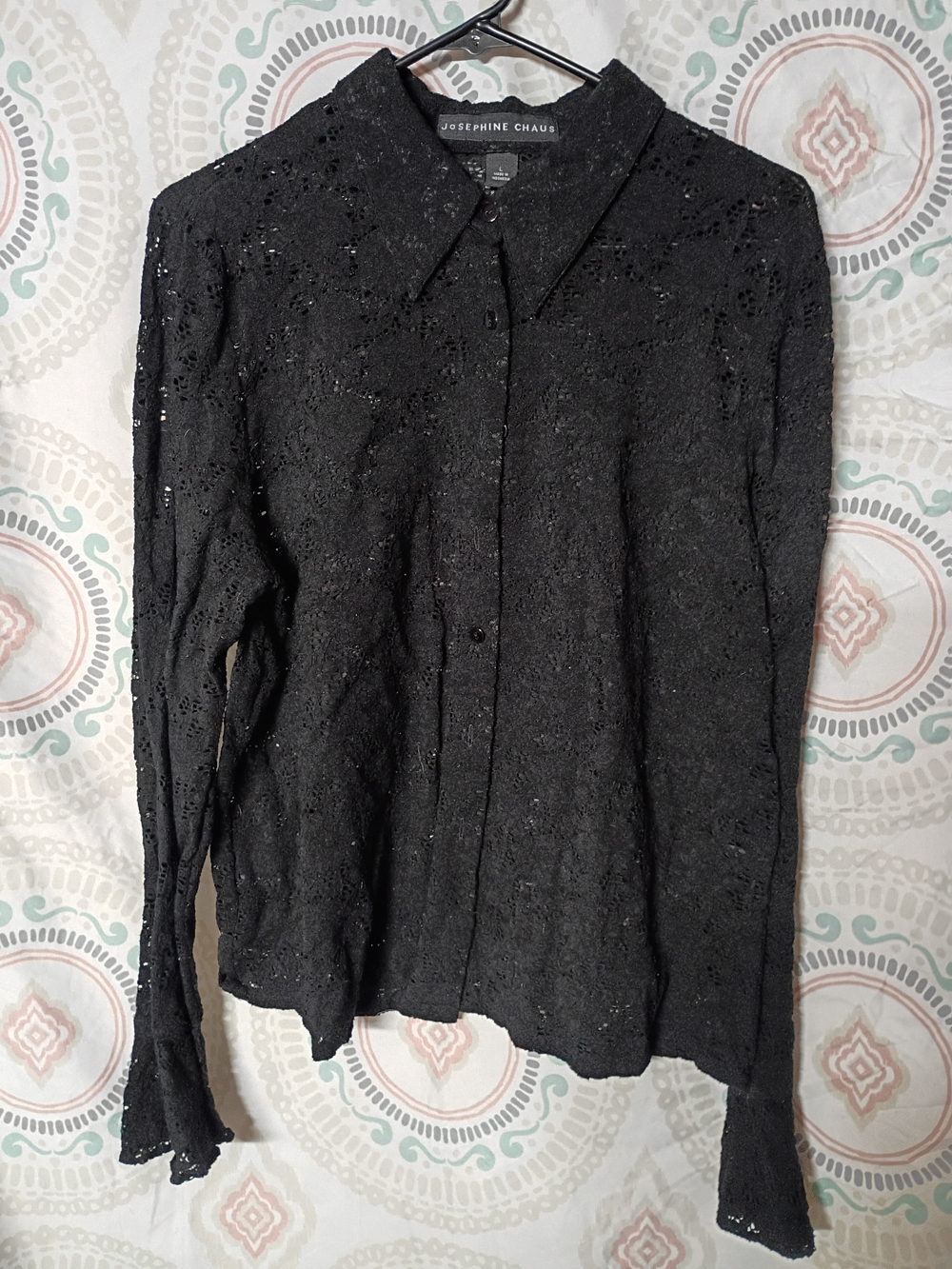 Josephine Chaus Black Lace Button-Down Blouse